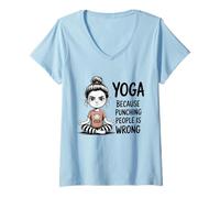 Mujer Yoga porque golpear a la gente es una meditación equivocada Camiseta Cuello V