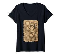 Mujer Yokai Nurse Ukiyo-e Espíritu Sanador con Herbal Aid Camiseta Cuello V