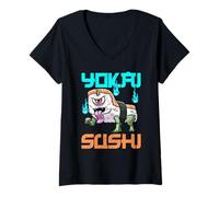 Mujer Yokai Sushi Monster Kawaii Creepy Cute Food Anime Diseño Camiseta Cuello V