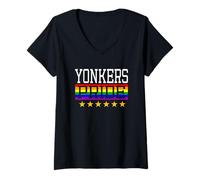 Mujer Yonkers Pride New York Gay Lesbianas Queer LGBT Rainbow Flag Camiseta Cuello V