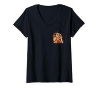 Mujer Yorkie Hojas Calabazas Libros y Perro Camiseta Cuello V