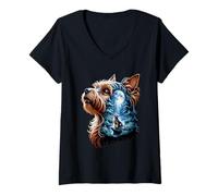 Mujer Yorkshire Terrier Aullando A La Luna Yorkie Terriers Camiseta Cuello V