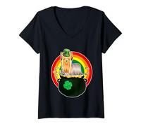 Mujer Yorkshire Terrier Dog Lucky Charm Shamrock St Patricks Day Camiseta Cuello V