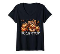 Mujer Yorkshire Terrier Graphic For Women Girls Too Cute To Spook Camiseta Cuello V