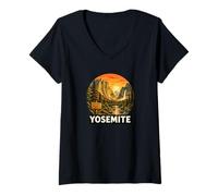 Mujer Yosemite y el Parque Nacional Sunset Design California Camiseta Cuello V
