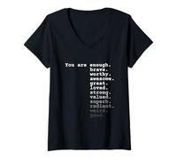 Mujer You Are Enough. Brave. Worthy. Awesome. Great. Loved. Quote Camiseta Cuello V