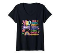 Mujer You Are Kind Brave Smart Strong Unique Loved Afirmation Camiseta Cuello V