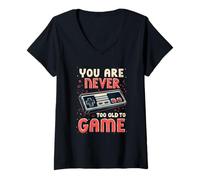 Mujer You Are Never Too Old To Game Humor Retro Gaming Funny Camiseta Cuello V