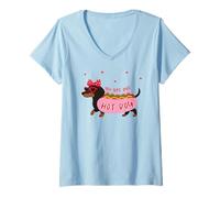 Mujer You Are One Hot Dog Dachshund Valentine Doxie Heart Pun Lindo Camiseta Cuello V