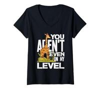 Mujer You Arent Even On My Level Funny Tall Giraffe Juego de Palabras sarcástico Camiseta Cuello V