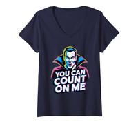 Mujer You Can Count On Me Halloween Vampiro Lover Juego de Palabras Divertido Camiseta Cuello V