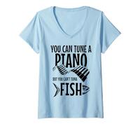 Mujer You Can't Atún Fish Funny Fishing Music Músico Piano Camiseta Cuello V