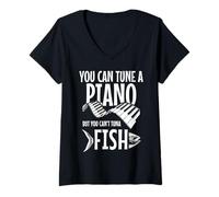 Mujer You Can't Atún Fish Funny Fishing Music Músico Piano Camiseta Cuello V