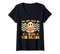 Mujer You Can't Scare Me I Teach 4to Grade Funny Halloween Teacher Camiseta Cuello V