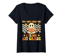 Mujer You Can't Scare Me I Teach Profesor de Halloween Divertido de Primer Grado Camiseta Cuello V