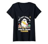 Mujer You Can't Scare Me I'm A Octavo Grado Maestro Halloween Camiseta Cuello V