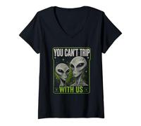 Mujer You Can't Trip with Us Funny Alien Retro Vintage UFO Graphic Camiseta Cuello V
