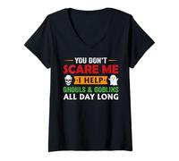 Mujer You Don't Scare Me I Help Ghouls & Goblins All Day Long Long Camiseta Cuello V