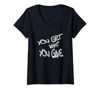 Mujer You Get What You Give T-Shirt - Motivational & Bold Design Camiseta Cuello V