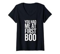 Mujer You Had Me At First Boo Funny Halloween Diciendo Broma Camiseta Cuello V