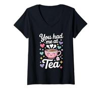 Mujer You Had me at Tea Drinker mujeres linda hora del té Camiseta Cuello V