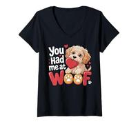 Mujer You Had Me At Woof Cute Puppy Dog Hearts Pet Lover Camiseta Cuello V