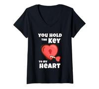 Mujer You Hold The Key To My Heart Funny Valentines Mujeres Camiseta Cuello V