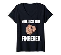 Mujer You Just Got Fingered Funny Señalando Mano Broma Camiseta Cuello V