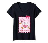 Mujer You Make My Heart Go Hong Goose Valentine Pun Lindo Corazón Arco Camiseta Cuello V