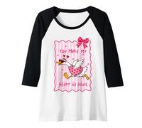 Mujer You Make My Heart Go Hong Goose Valentine Pun Lindo Corazón Arco Camiseta Manga Raglan