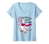 Mujer You Make My Heart Go Honk Cute Goose Valentine Love Hearts Camiseta Cuello V