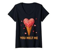 Mujer You Melt Me Día de San Valentín Corazón Amor Helado Fresa Camiseta Cuello V