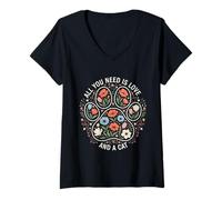 Mujer You Need Is Love and A Cat Floral Design para los Amantes de Las Mascotas Camiseta Cuello V