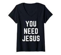 Mujer You Need Jesus Christian Faith Religion Biblia Verso Cita Camiseta Cuello V