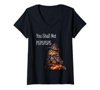 Mujer You Shall Not PSPSPSPS, Cute Wizard Costume Cat Camiseta Cuello V