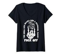 Mujer You Smell Like Drama & Headache Go Away F Off Middle Finger Camiseta Cuello V