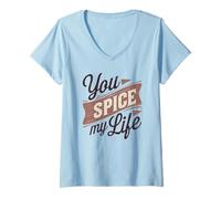 Mujer You Spice My Life Funny Food Juego de palabras, Amor picante Camiseta Cuello V