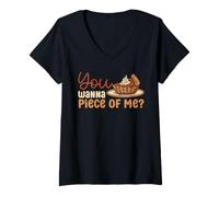 Mujer You Wanna Piece of Me Funny Thanksgiving Day Pie Otoño Otoño Camiseta Cuello V