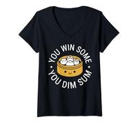 Mujer You Win Some You Dim Sum Juego de Palabras Divertido con Comida Camiseta Cuello V