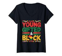 Mujer Young Gifted & Black Mapa África Afrocentrista Orgullo Camiseta Cuello V