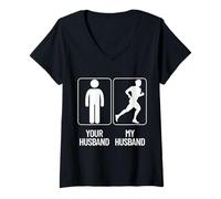 Mujer Your Husband vs. My Hubby - Funny Marathon Running Design Camiseta Cuello V