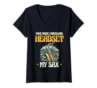Mujer Your Noise Cancelling Headset My Saxofonist Saxofonista Reproductor de saxi Camiseta Cuello V