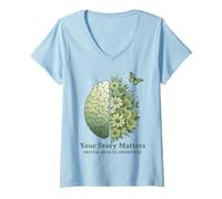 Mujer Your Story Matters Conciencia sobre la Salud Mental Cerebro Floral Camiseta Cuello V