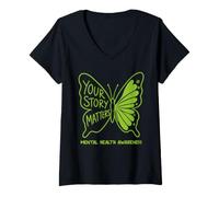 Mujer Your Story Matters Mariposa de Apoyo para la Conciencia sobre la Salud Mental Camiseta Cuello V