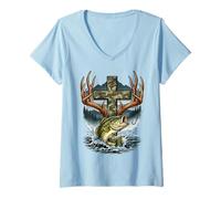 Mujer Youth Faith Camo Cross Hunting Fishing Christian Camiseta Cuello V