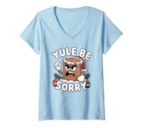 Mujer Yule Be Sorry Funny Sarcástico Anti Christmas Hater Yule Log Camiseta Cuello V