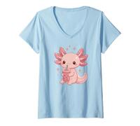 Mujer Yume Kawaii Axolotl Bubble Tea Cute Chibi Fairy Kei Harajuku Camiseta Cuello V