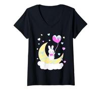 Mujer Yume Kawaii Fashion Nu Goth Bunny on The Moon Ropa Camiseta Cuello V