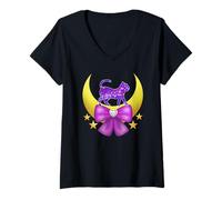 Mujer Yume Kawaii Space Moon Cat Pastel Goth Ropa y Regalos Camiseta Cuello V