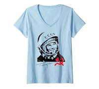 Mujer Yuri Gagarin USSR Roscosmos Cosmonauta Camiseta Cuello V